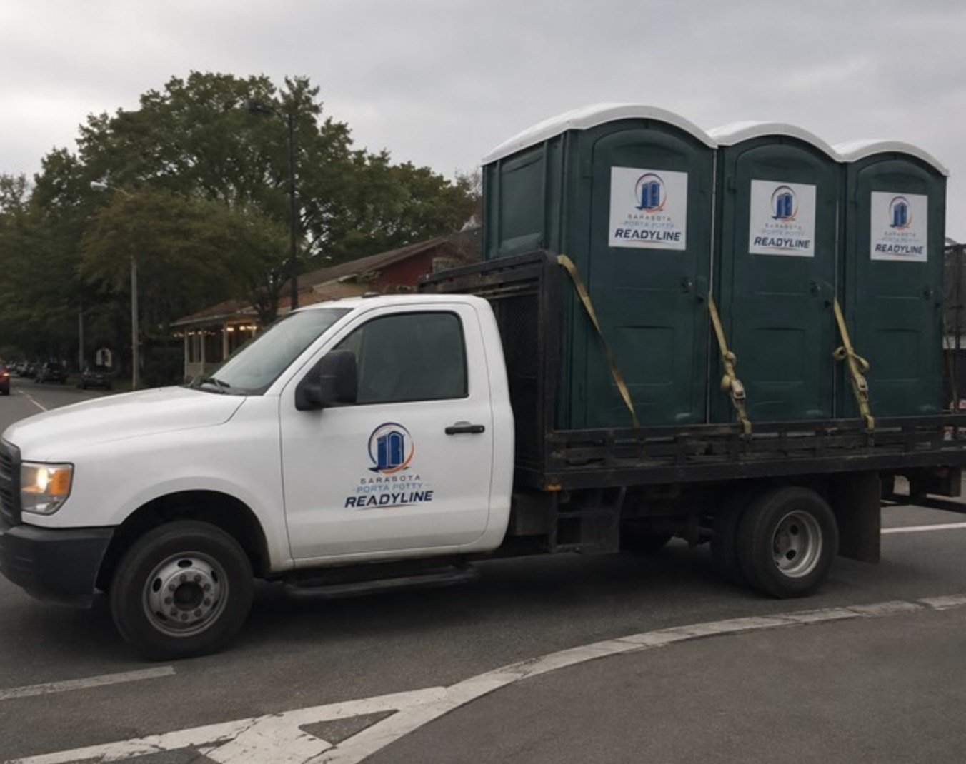 Sarasota Porta Potty Readyline delivery truck with units